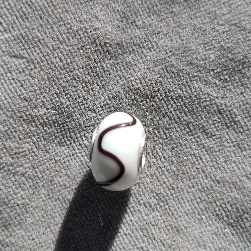 2/$22 White and Black Glass 925 Silver Pandora Style Charm